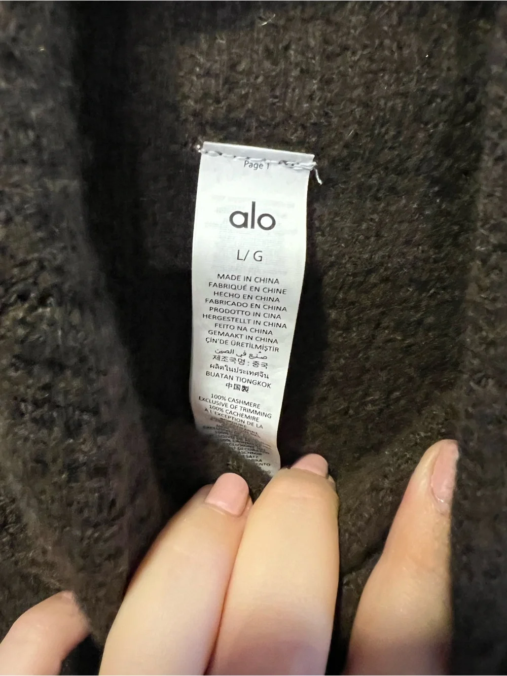 ALO Cashmere Plush Waffle Turtleneck Pullover size L
